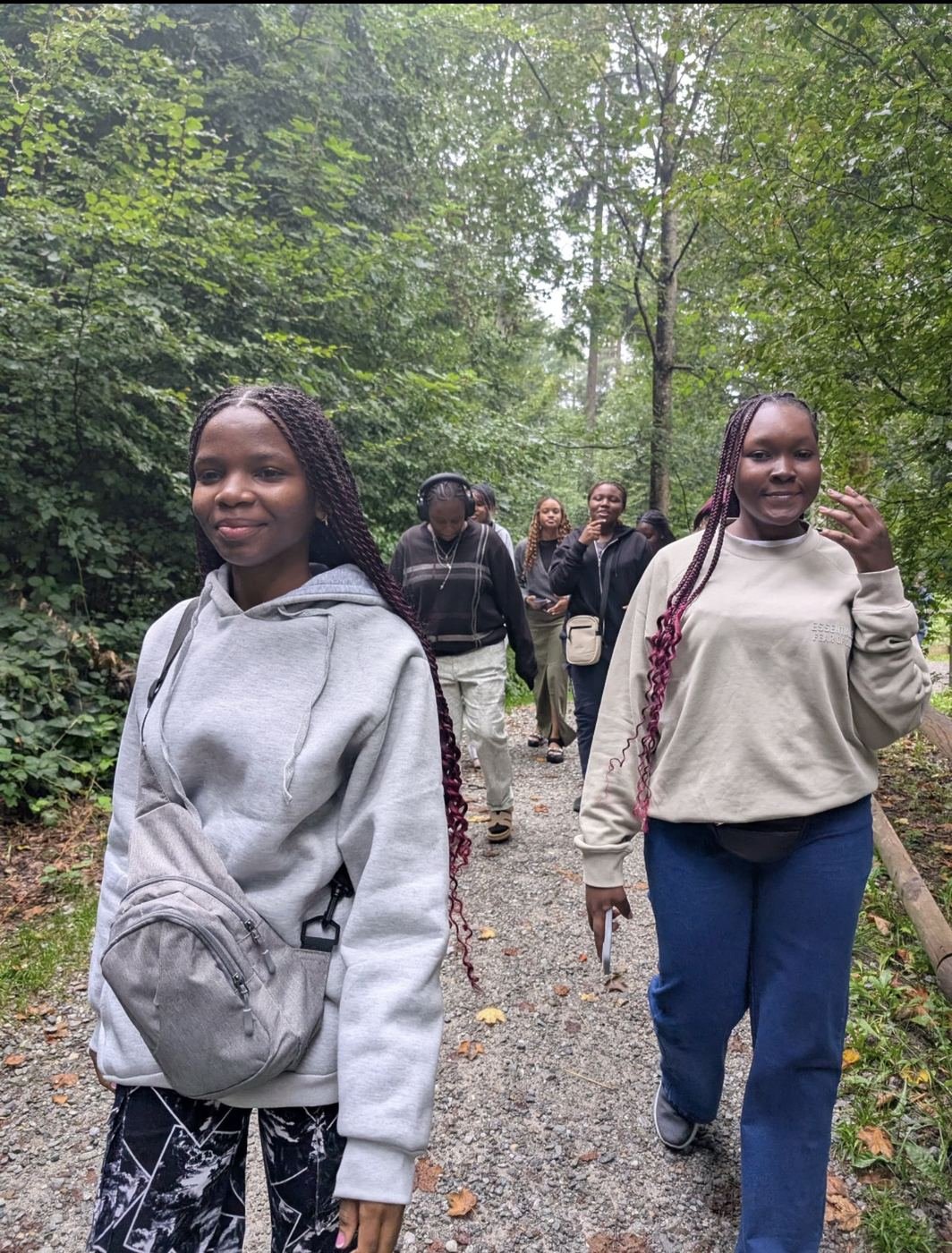 Students on a nature walk during a tour
